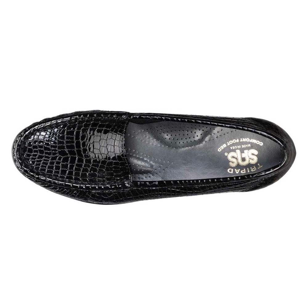 SAS Simplify Moccasin Loafer Black Croc Leather
